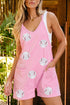 Pink Sequin Baseball Pocketed Sleeveless Romper
